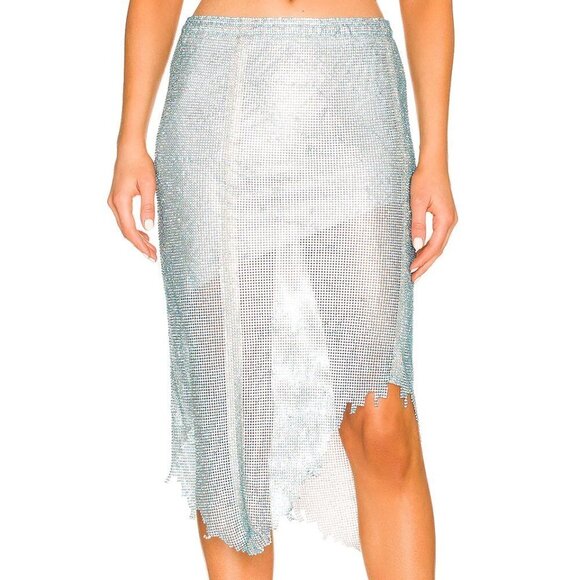 Poster Girl Sana midi skirt Cerulean blue crystal chain mail jagged hem new S